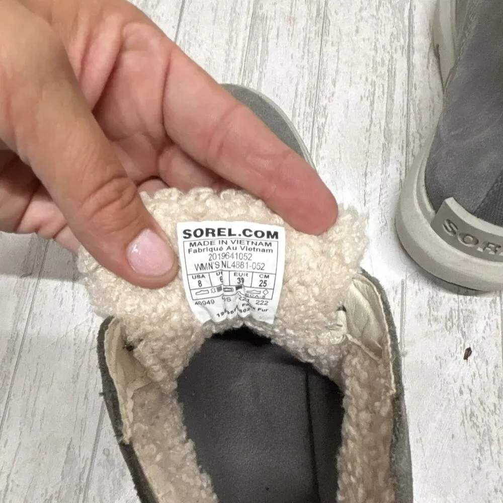 Womens Size 8 SOREL Gray Waterproof Lace-Up Faux Fur Lined Bootie EU39 UK6